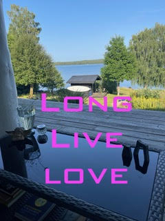 Vybild över landskap med texten Long Live Love